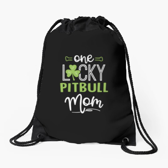 One Lucky Pitbull Dog Mom St Patric Day Drawstring Bags