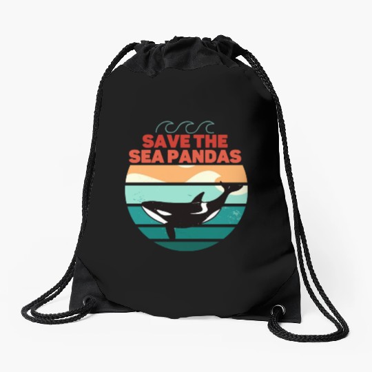 Rescue Killer Whale Orcas Save The Sea Pandas Drawstring Bags