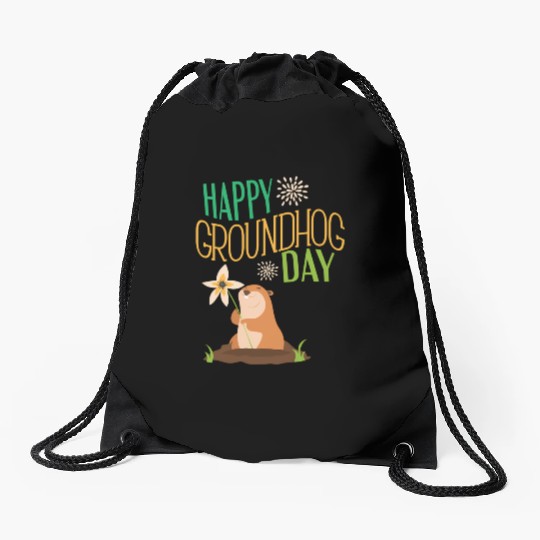 Groundhog Day 2021 Happy Ground Hog Drawstring Bags