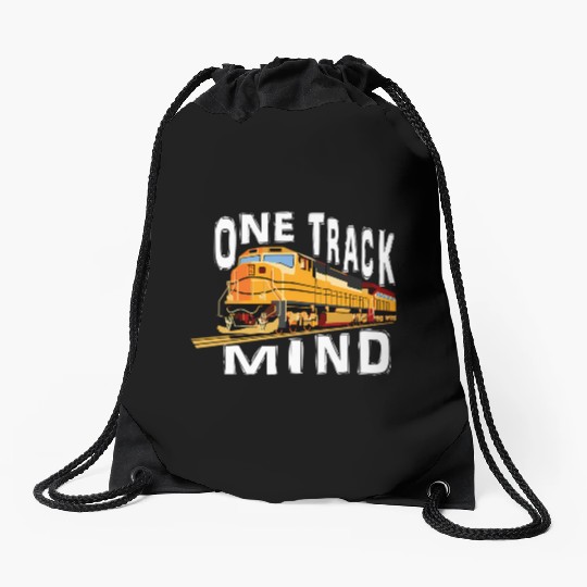 One Track Mind Train Engine Drawstring Bags