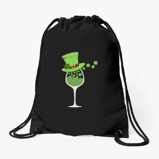 Shamrock Wine Glass St Patrick Day Irish For - Drawstring Bags