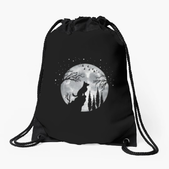 German Shepherd Dog Full Moon At Night German Drawstring Bags