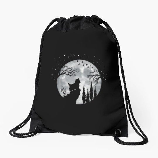 Yorhire Terrier Full Moon At Night Pet Drawstring Bags