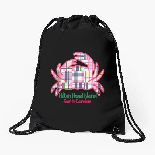 Hilton Head Island Preppy Plaid Crab Drawstring Bags