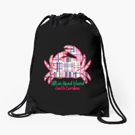Hilton Head Island Preppy Plaid Crab Drawstring Bags