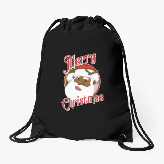 Black Merry African American Santa Claus Drawstring Bags