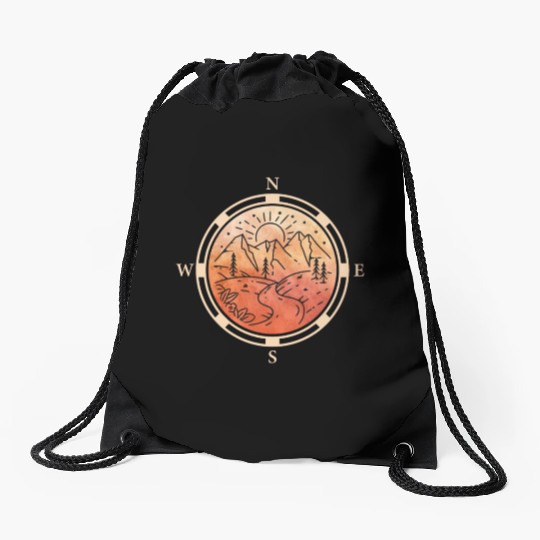 Hiker Mountains Compass climbing Mountaineering Drawstring Bags