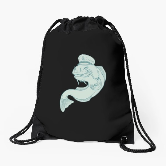 Captain Catfish Drawing Drawstring Bags