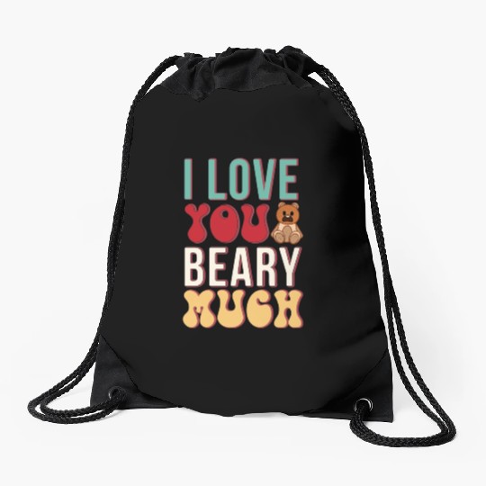 I Love You Beary Much Retro Sublimation Valentine Drawstring Bags