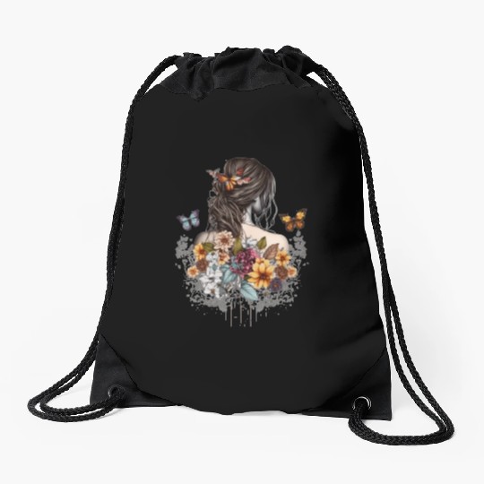 Butterfly Girl Lady of Butterflies Drawstring Bags