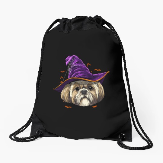 Shih Tzu Witch Halloween Dog Drawstring Bags