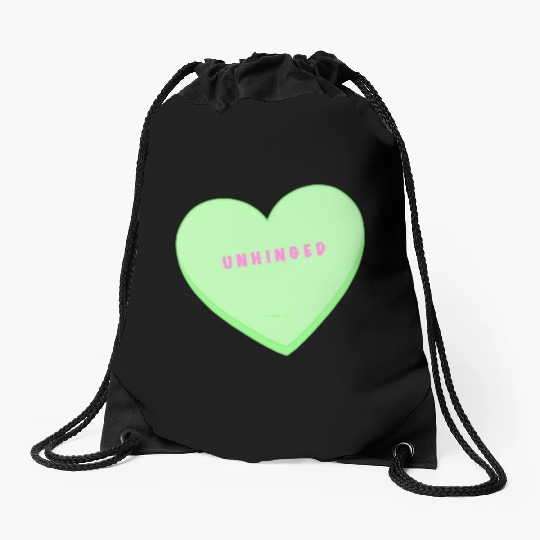 unhinged conversation heart Drawstring Bags
