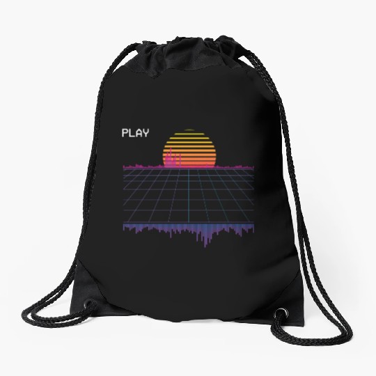 Outrun Synthwave Retrowave Wave Sunset Aesthetic Drawstring Bags