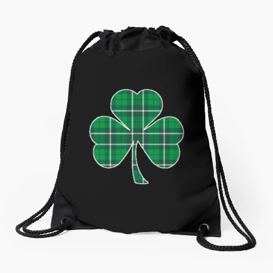 St Patric Day Irish Green Buffalo Plaid Shamrock Drawstring Bags