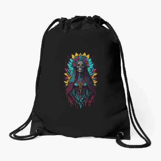 Santa Muerte de Guadalupe Drawstring Bags