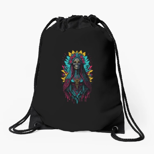 Santa Muerte de Guadalupe Drawstring Bags