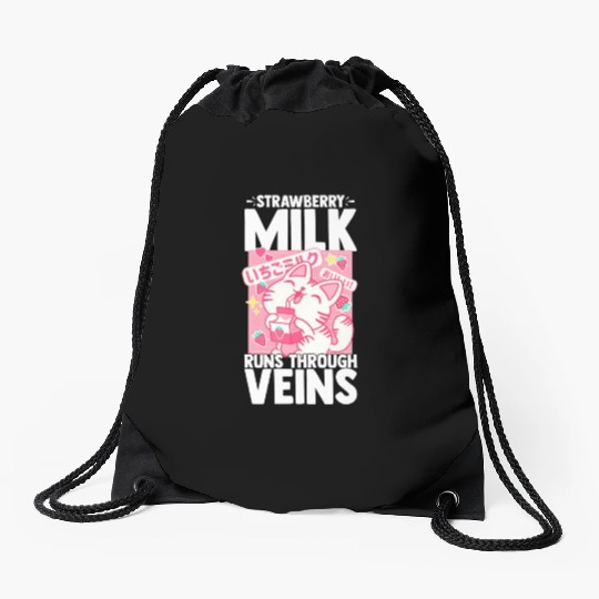 Strawberry Milk Shake Korean Vegan Japanese Drink Drawstring Bags