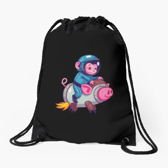 Pig and Monkey as Astronauts Drawstring Bags