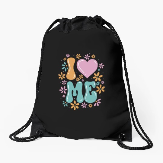 I Love Me Balloon Heart Decor Flower Floral Drawstring Bags