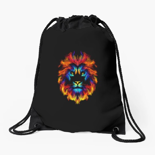 Head of a lion multi colored fire lion head leo Drawstring Bags