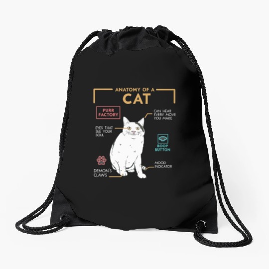 Funny Weird Cat Meme Smiling Anatomy of A Cat Drawstring Bags