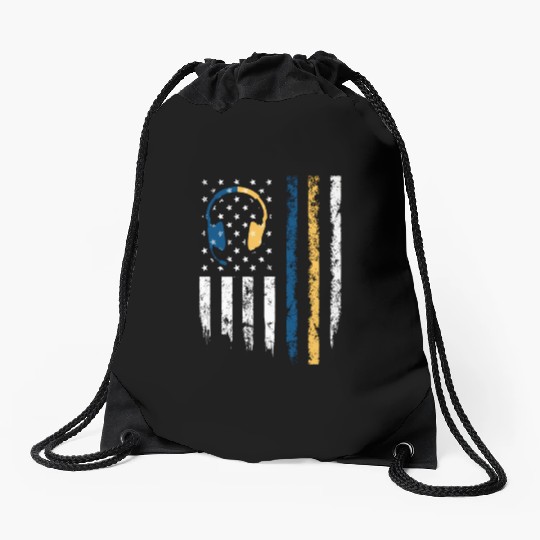 Gold Blue Line 911 Police Dispatcher First Drawstring Bags