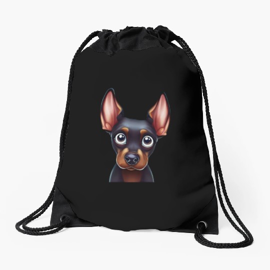 Playful Doberman Pinscher Art Drawstring Bags