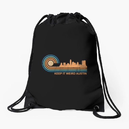 Keep It Weird Austin Texas Skyline Retro Austinkee Drawstring Bags