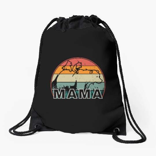 Mama Bear grizzly Retro With Cubs distressed print Drawstring Bags