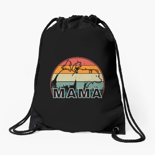 Mama Bear grizzly Retro With Cubs distressed print Drawstring Bags