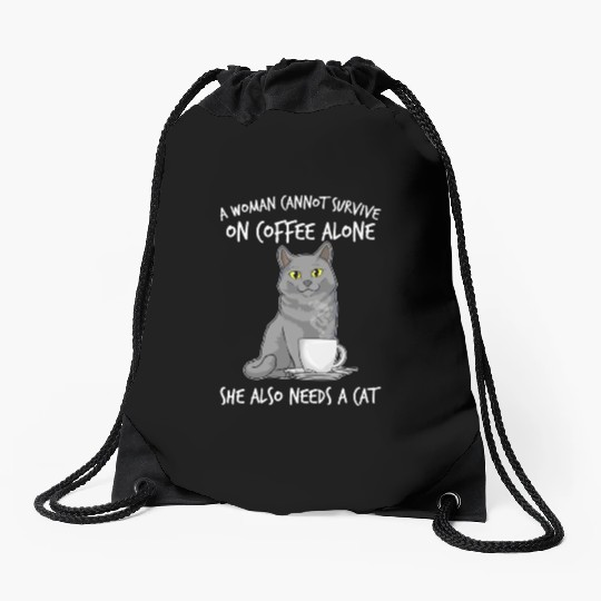 Woman Cat Lover Coffee Lover Caffeine Meow Drawstring Bags