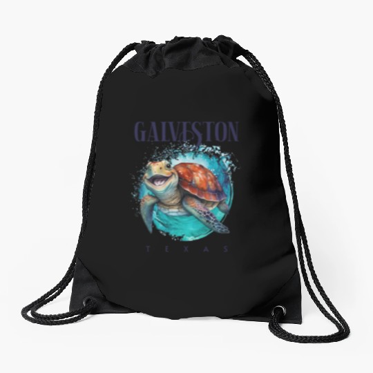 Galveston Texas Watercolor Happy Sea Turtle Drawstring Bags