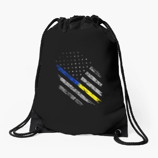 Gold Blue Line 911 Police Dispatcher First Drawstring Bags