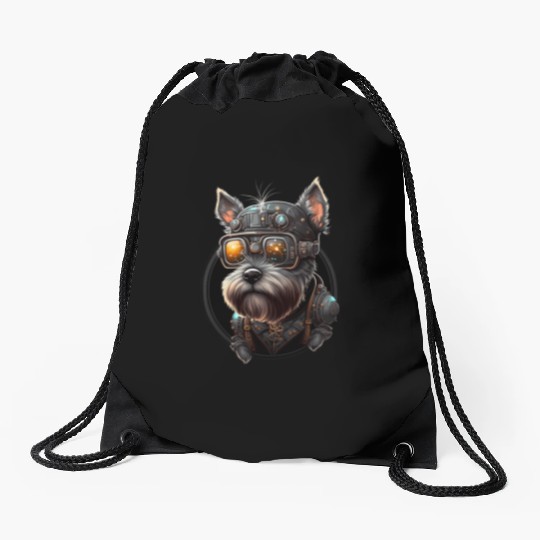 Steampunk Miniature Schnauzer Drawstring Bags