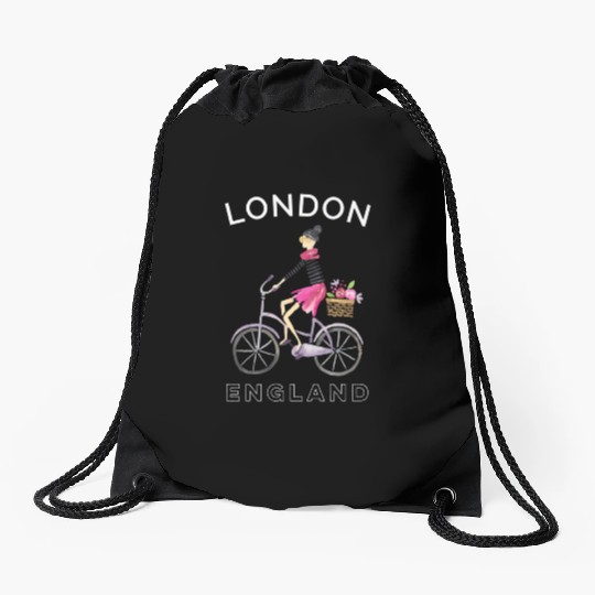 London England Biking Bicycling Drawstring Bags