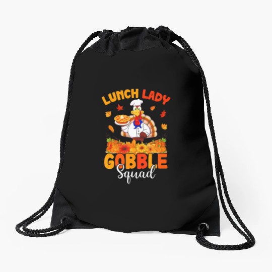 Funny Lunch Lady Autumn Turkey Gobble Happy Drawstring Bags