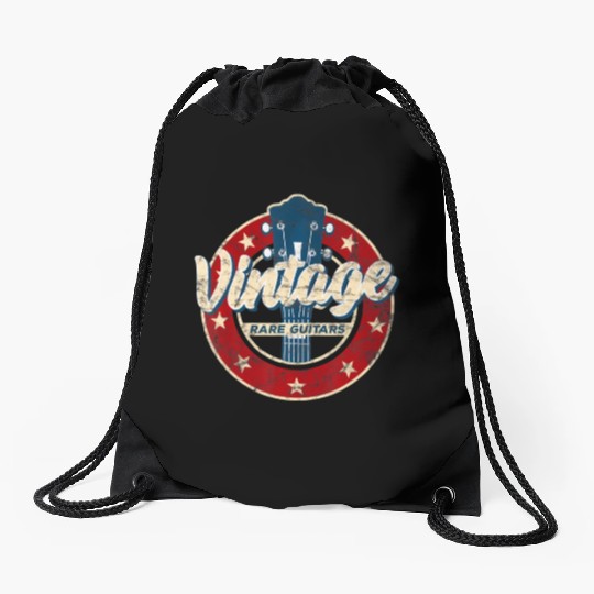 Vintage Electric Guitar Player Rock and Roll Fan Drawstring Bags