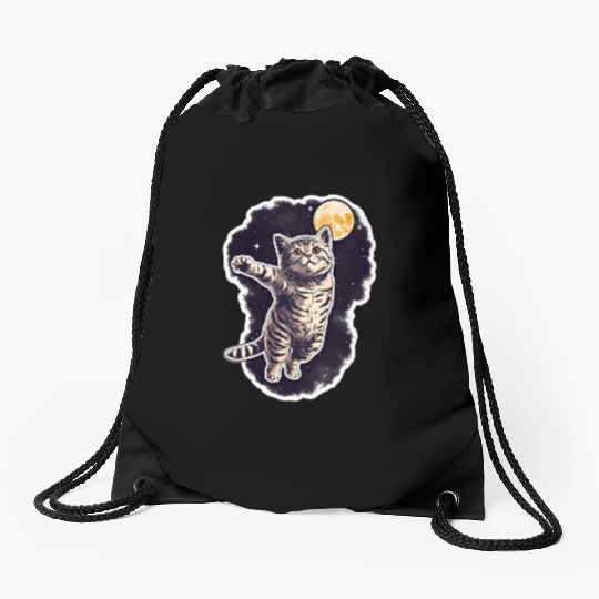 Space cat Drawstring Bags