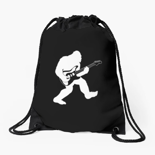 Bigfoot playing electric guitar Drawstring Bags