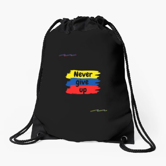 Never give up Drawstring Bags
