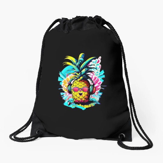 Tropic Beats: Pineapple Party Vibes Drawstring Bags