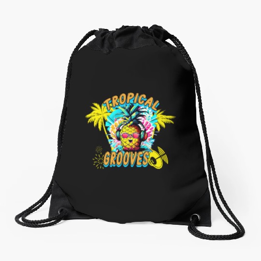 Tropical Grooves, Summer Party Drawstring Bags