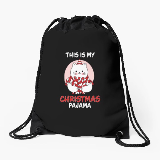 This Is My Christmas Pajama Cat In Candy Canes Drawstring Bags