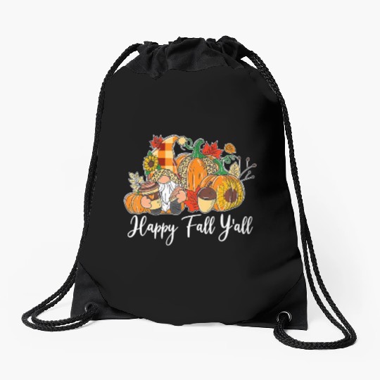Happy Fall Y'all Gnome Autumn Gnomes Pumpkin Drawstring Bags