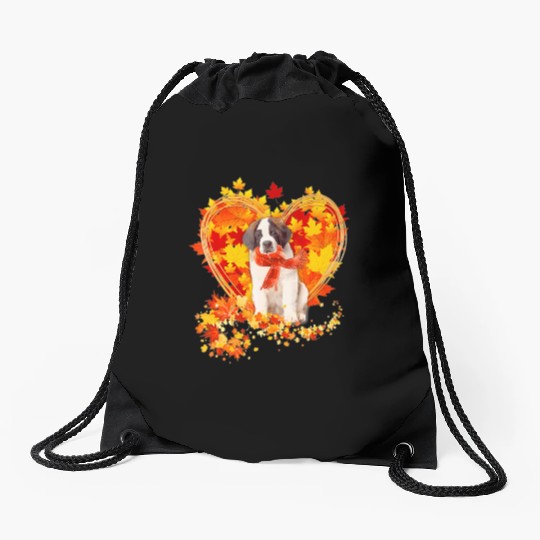 Autumn Leaf Heart Saint Bernard Scarf Fall Lover Drawstring Bags