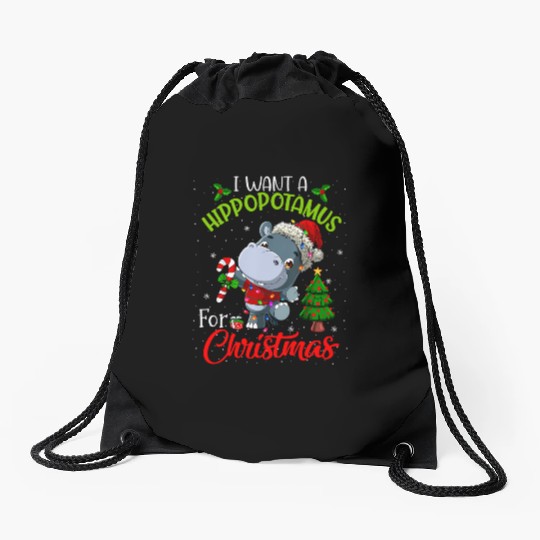 I Want A Hippopotamus For Xmas Hippo Drawstring Bags