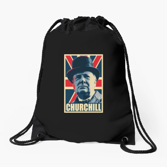 Winston Churhill Union Jack Propaganda Pop Art Drawstring Bags