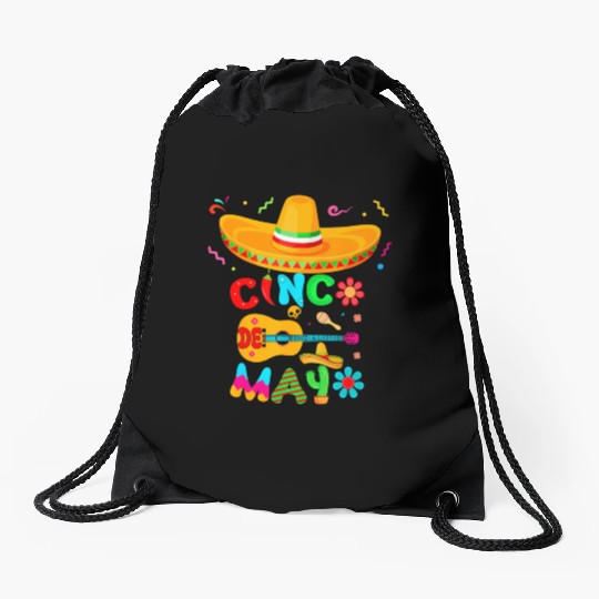 Cinco De Mayo Mexican Guitar Cactus for Boys Drawstring Bags