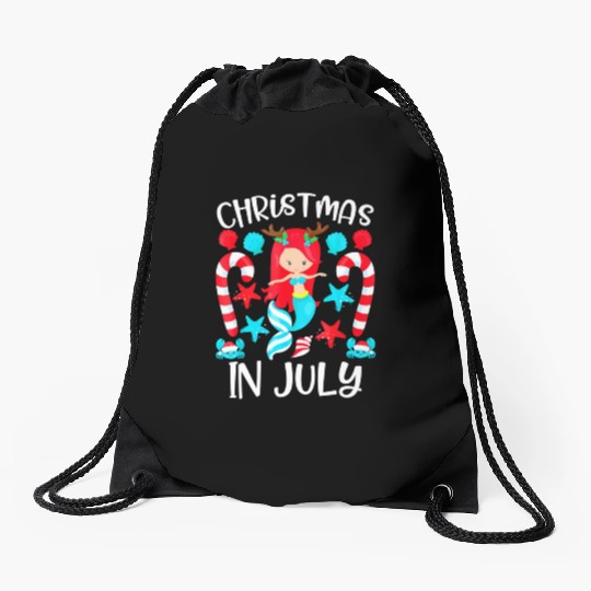 Christmas In July Cute Mermaid Summer Drawstring Bags