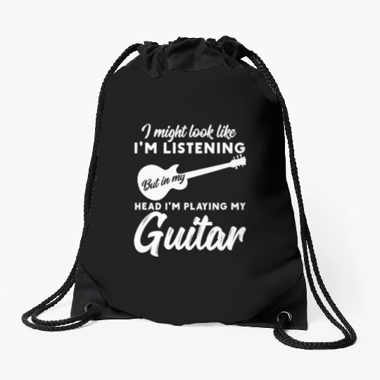 In My Head Im Playing My Guitar Musician Bass Drawstring Bags